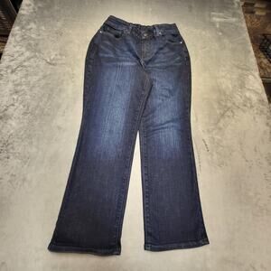 NYDJ Jeans Womens 12 Blue Straight Relaxed‎ Stretch Dark Wash Denim Mid Rise